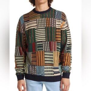 PACSUN VTG Look Geometric Square Sweater Small S Green Black 80's Look Pullover